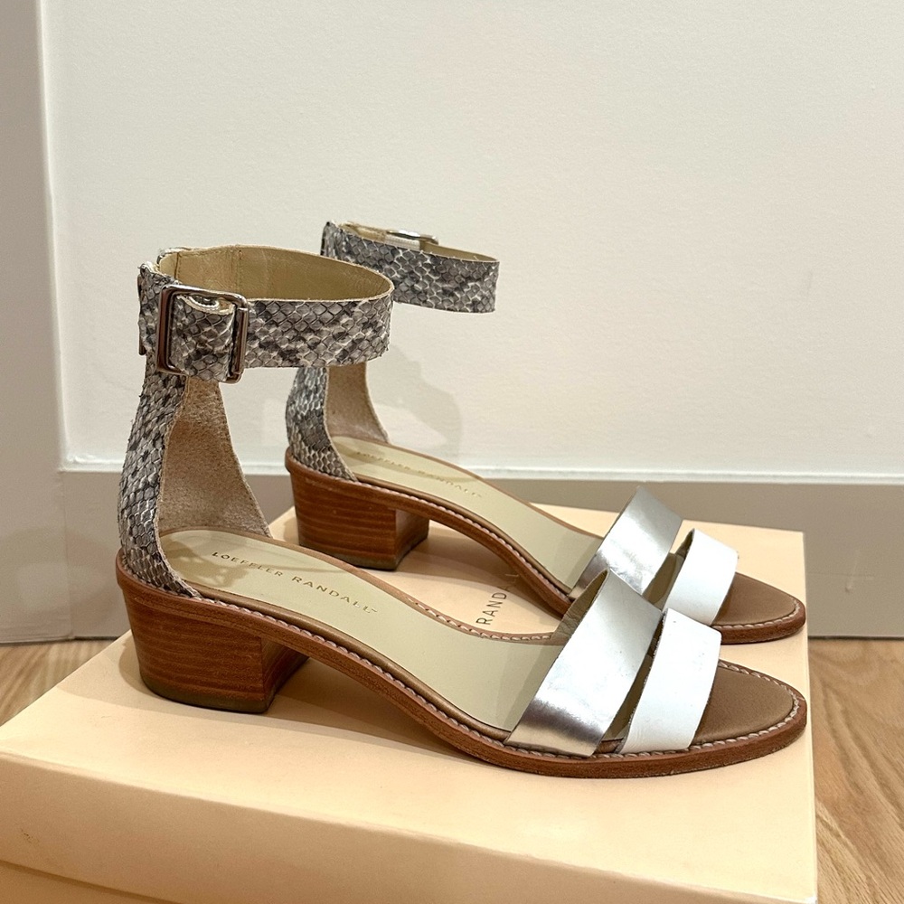 Loeffler Randall Henry Metallic Silver and Snakeskin Leather Sandals